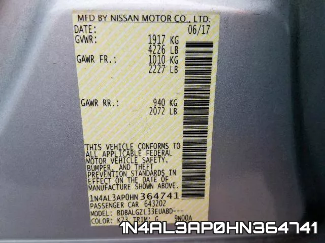 1N4AL3AP0HN364741 фото 2