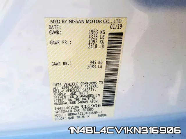 1N4BL4CV1KN316906 фото 2
