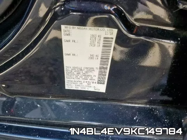 1N4BL4EV9KC149784 фото 2