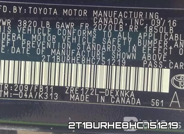2T1BURHE8HC751219 фото 10