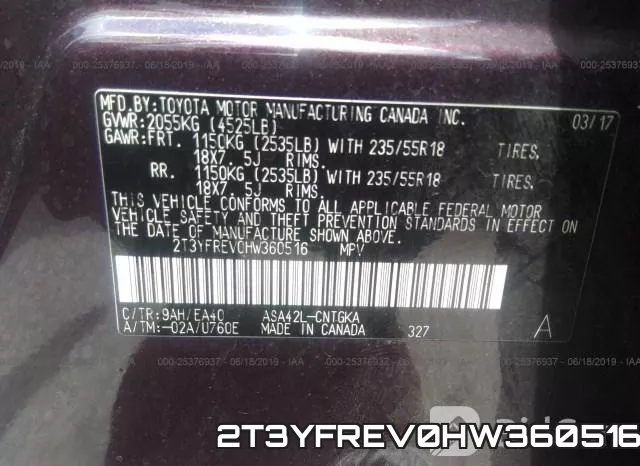 2T3YFREV0HW360516 фото 10