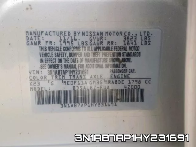 3N1AB7AP1HY231691 фото 2
