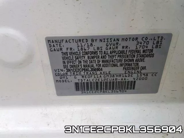 3N1CE2CP8KL356904 фото 2