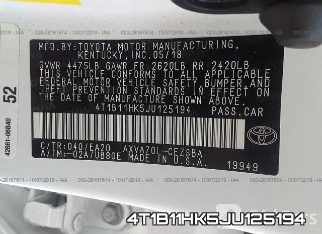 4T1B11HK5JU125194 фото 10
