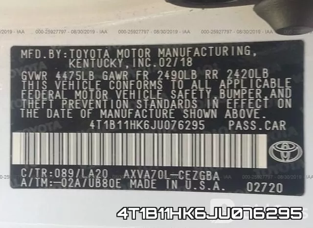 4T1B11HK6JU076295 фото 10