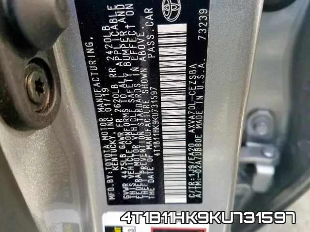 4T1B11HK9KU731597 фото 2