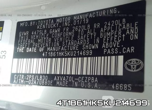 4T1B61HK5KU214699 фото 10