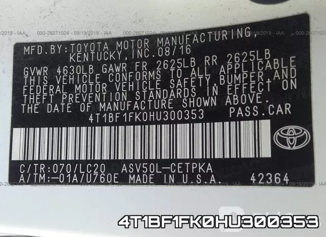 4T1BF1FK0HU300353 фото 10