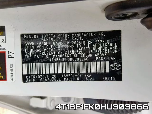 4T1BF1FK0HU303866 фото 2