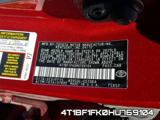 4T1BF1FK0HU769104 фото 2