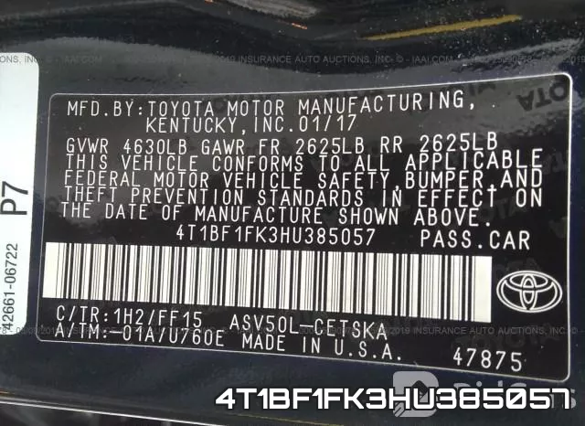 4T1BF1FK3HU385057 фото 9