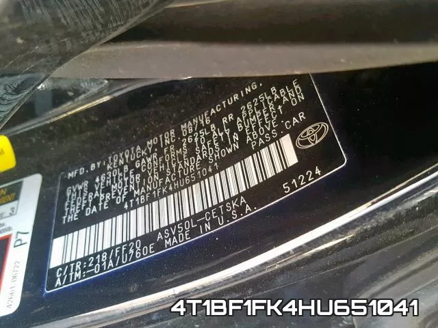 4T1BF1FK4HU651041 фото 2