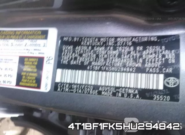 4T1BF1FK5HU294842 фото 10