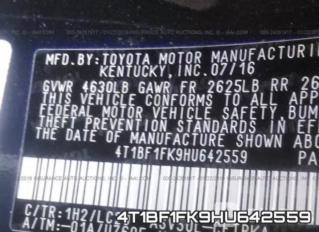 4T1BF1FK9HU642559 фото 9