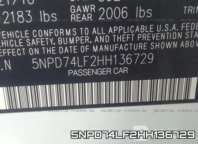 5NPD74LF2HH136729 фото 9