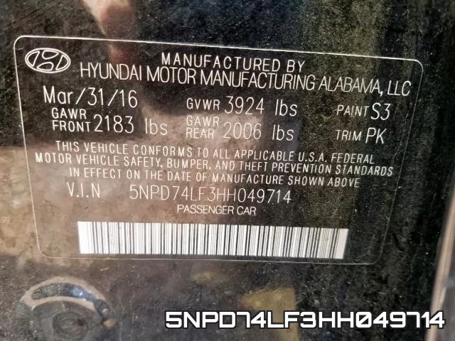 5NPD74LF3HH049714 фото 2