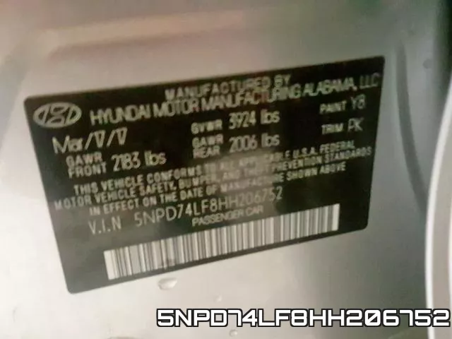 5NPD74LF8HH206752 фото 2
