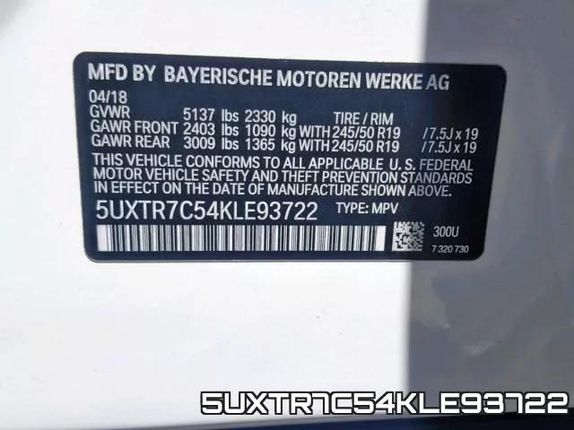 5UXTR7C54KLE93722 фото 2
