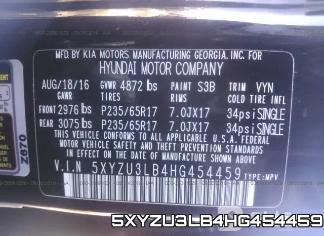 5XYZU3LB4HG454459 фото 9