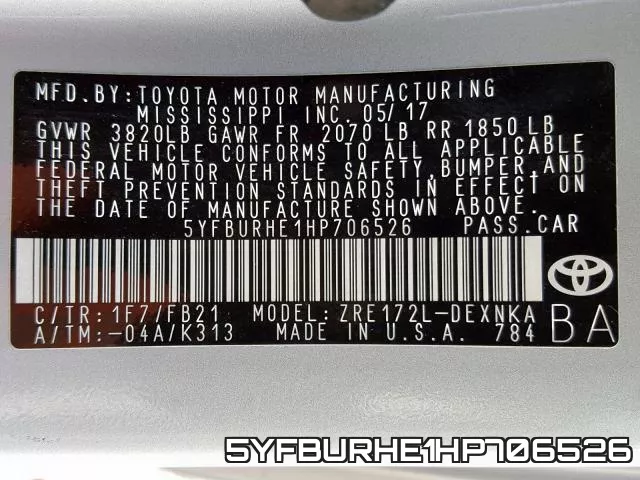 5YFBURHE1HP706526 фото 2