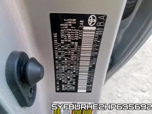 5YFBURHE2HP635692 фото 2