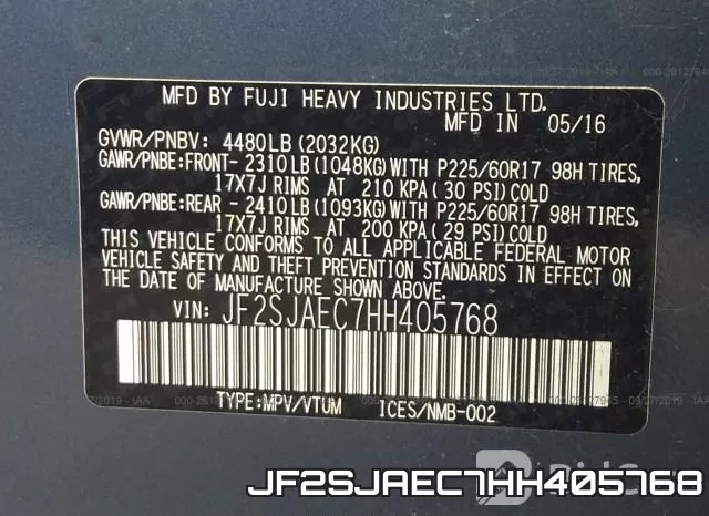 JF2SJAEC7HH405768 фото 10