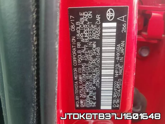 JTDKDTB37J1601648 фото 2