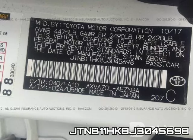 JTNB11HK8J3045698 фото 10