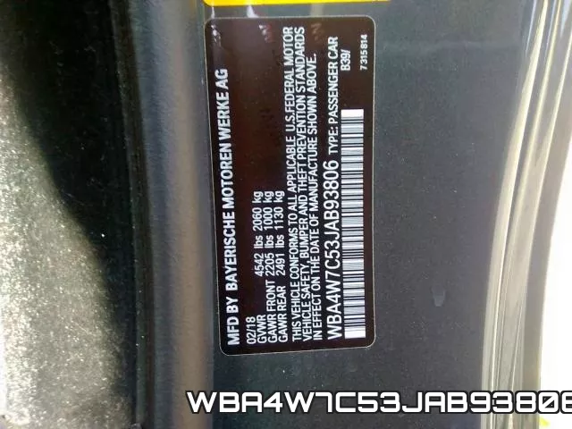 WBA4W7C53JAB93806 фото 2