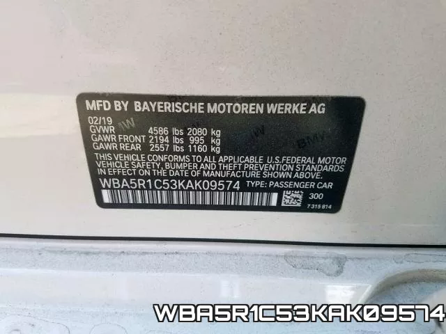 WBA5R1C53KAK09574 фото 2