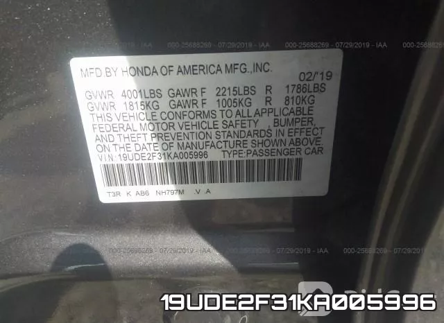 19UDE2F31KA005996 фото 9