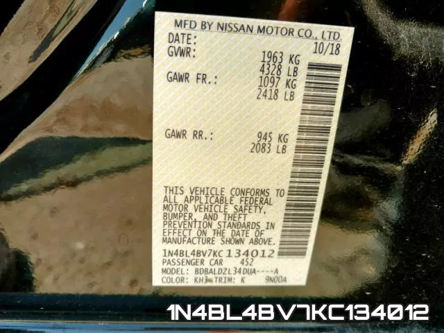 1N4BL4BV7KC134012 фото 2