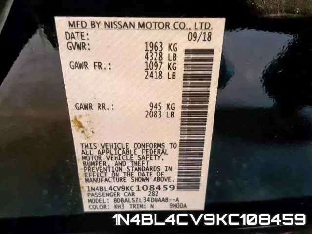 1N4BL4CV9KC108459 фото 2