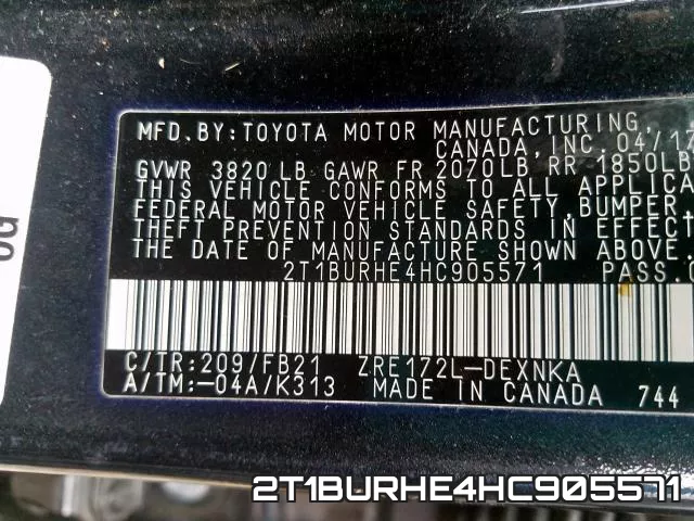 2T1BURHE4HC905571 фото 2