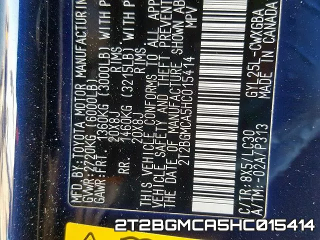 2T2BGMCA5HC015414 фото 2