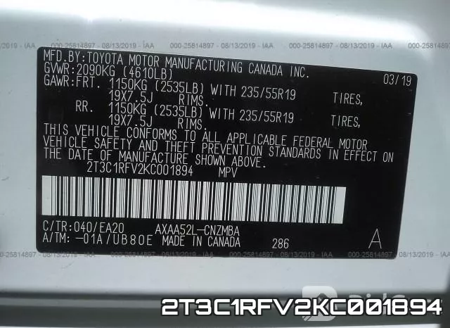 2T3C1RFV2KC001894 фото 10