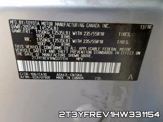 2T3YFREV1HW331154 фото 2