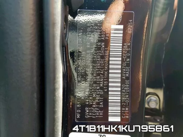 4T1B11HK1KU795861 фото 2