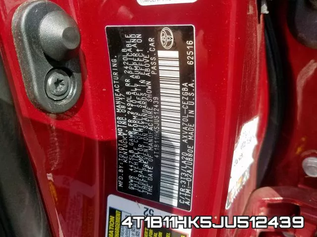 4T1B11HK5JU512439 фото 2