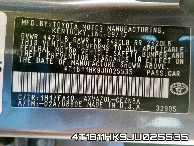 4T1B11HK9JU025535 фото 2