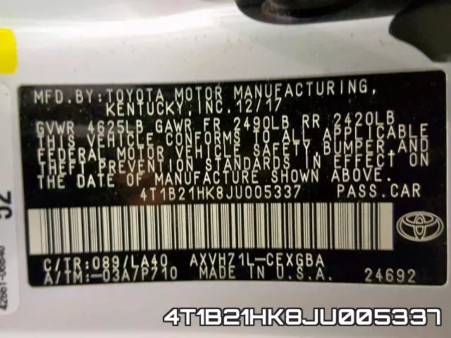 4T1B21HK8JU005337 фото 2