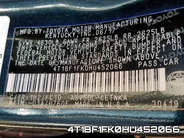 4T1BF1FK0HU452066 фото 2