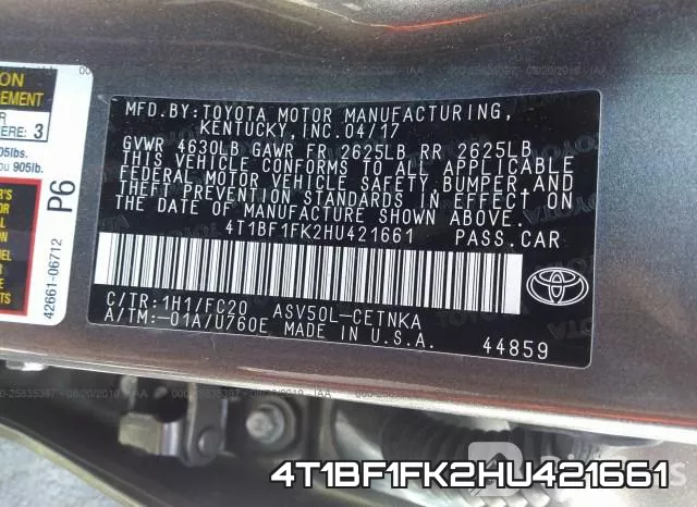 4T1BF1FK2HU421661 фото 10