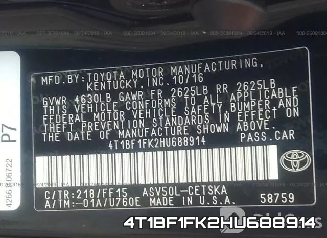 4T1BF1FK2HU688914 фото 7