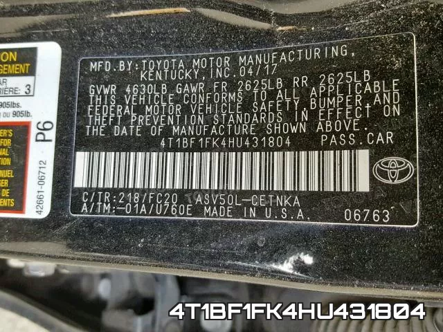 4T1BF1FK4HU431804 фото 2