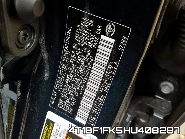 4T1BF1FK5HU408287 фото 2