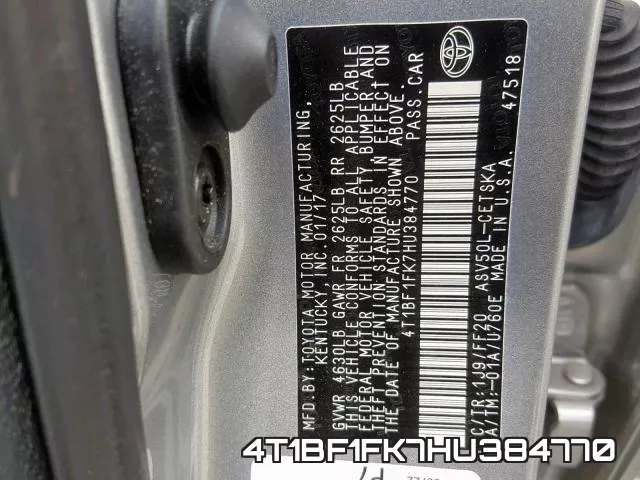 4T1BF1FK7HU384770 фото 2