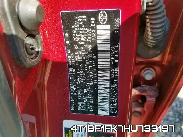 4T1BF1FK7HU733197 фото 2