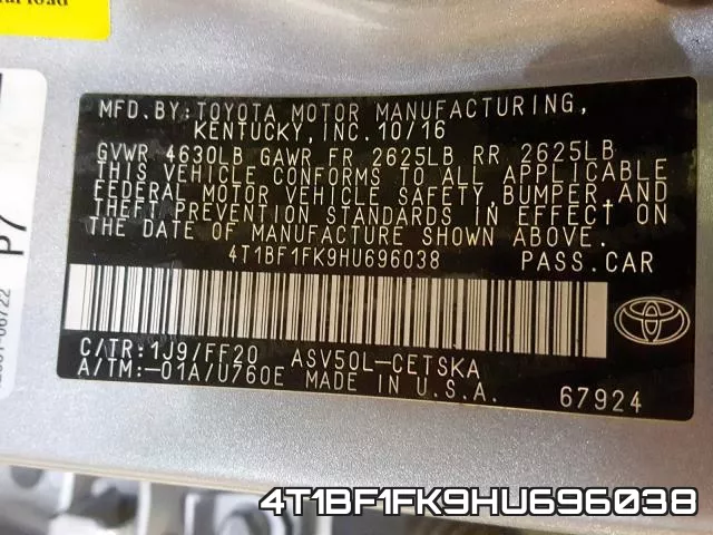 4T1BF1FK9HU696038 фото 2