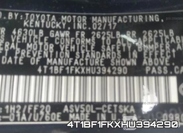 4T1BF1FKXHU394290 фото 9